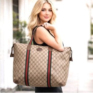 Gucci authentic XL tote bag weekender travel bag brown monogram coated canvas